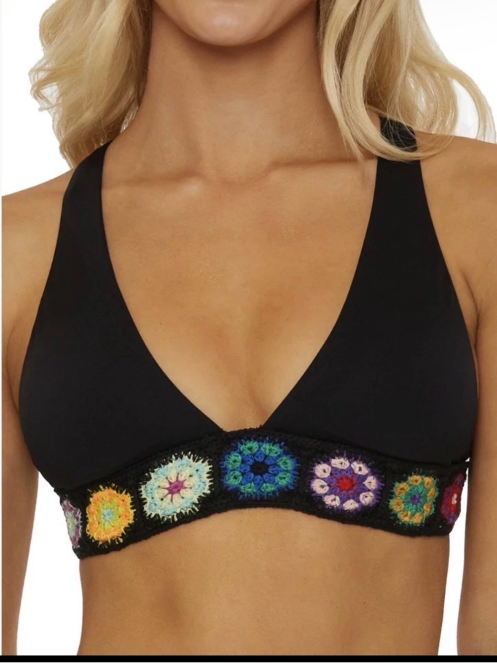 Isabella Rose NWT 1969 Black Crochet Floral 2 Piece Bikini L Beach Swim $166